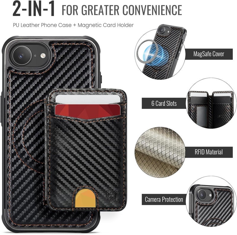 Usroom for iPhone 16e Detachable Wallet Case with Card Holder, 2 in 1 RFID Blocking Credit Slots Kickstand Shockproof Phone Wallet for iPhone 16e 6.1" Carbon Black - Image 4